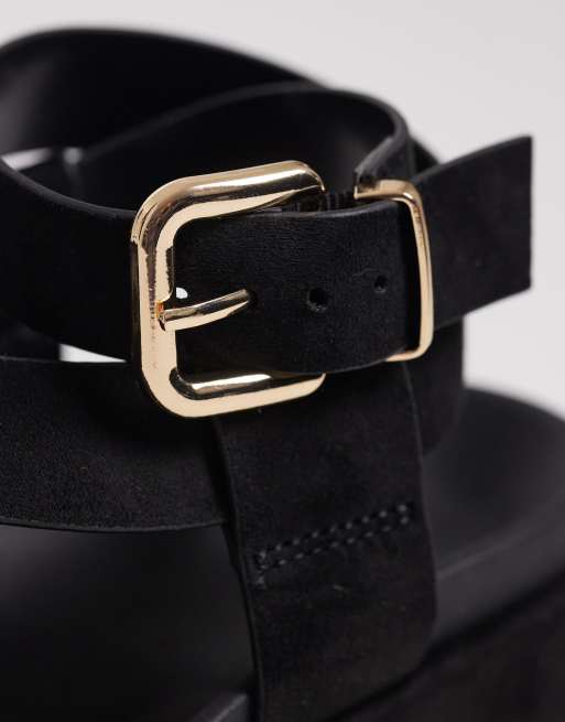 ASOS DESIGN Faye cross-strap footbed sandals in black suedette, 3 of 4