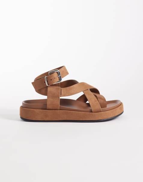 ASOS DESIGN Faye cross strap footbed sandals in taupe suedette - view 1