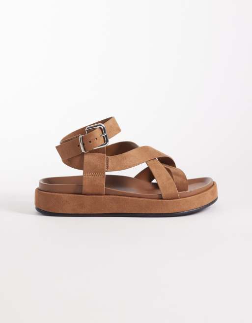 ASOS DESIGN Faye cross-strap footbed sandals in taupe suedette, 3 of 4