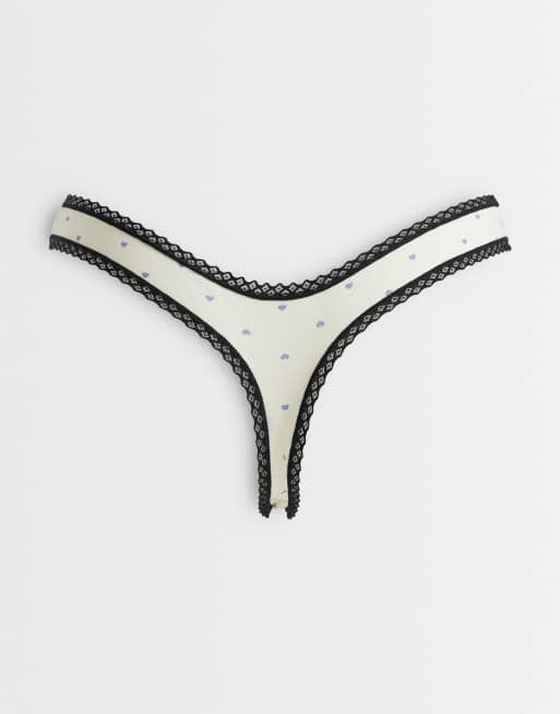 ASOS DESIGN - Faye - Lot de 3 strings à imprimé cœurs avec bordure en dentelle - Gris, bleu et rose, 3 de 3