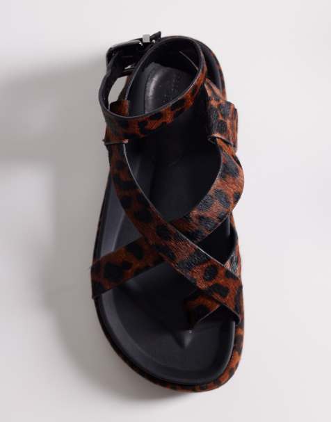 ASOS DESIGN - Faye - Sandali con plantare e fascette incrociate in vera pelle cavallino con stampa leopardata - view 1