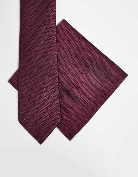 ASOS DESIGN - Fazzoletto da taschino e cravatta bordeaux a righe - view 1