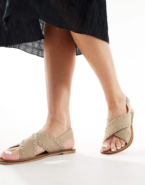 ASOS DESIGN Feast studded leather sandals in taupe - view 1