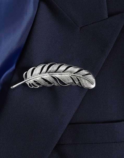 ASOS DESIGN feather brooch in silver - view 1