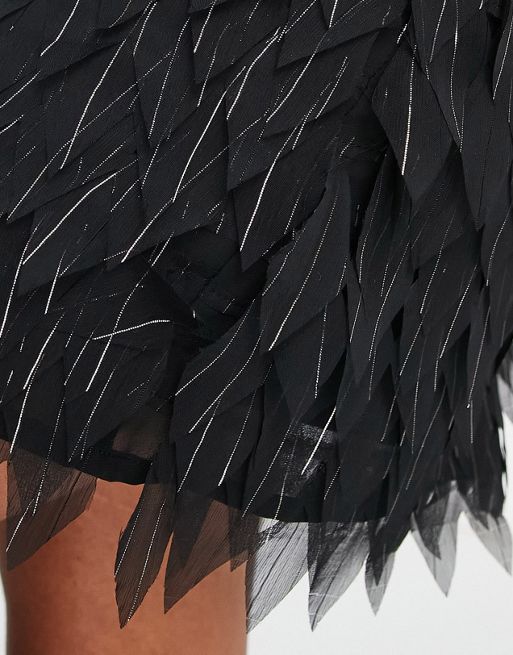 エイソス ASOS DESIGN feather detail mini skirt with silver stripe
