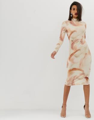 printed bodycon midi dress