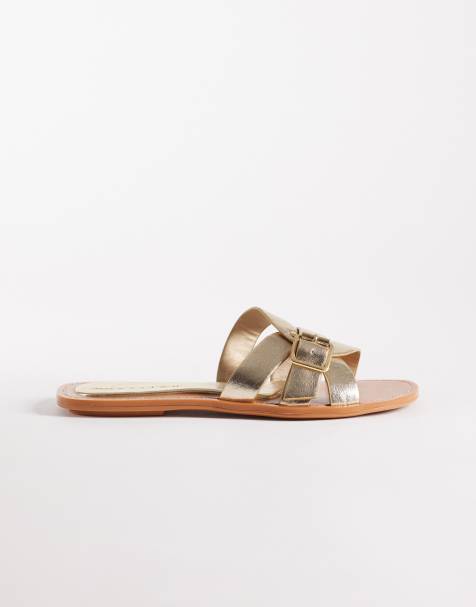 ASOS DESIGN Feature interlocking flat sandal in gold - view 1