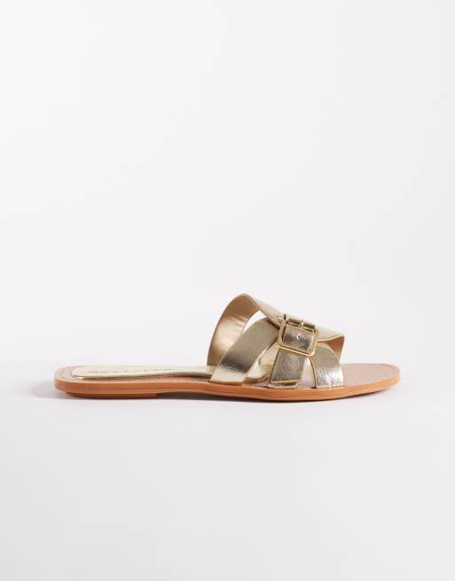 ASOS DESIGN Feature interlocking flat sandals in gold, 3 of 4