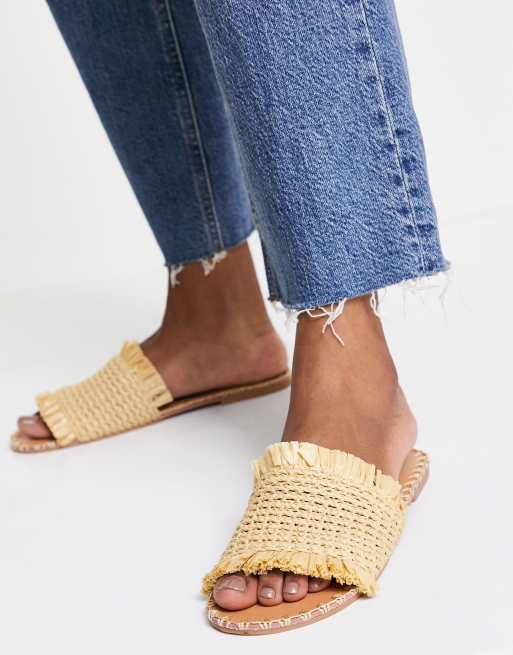 ASOS DESIGN Features woven raffia mules in beige | ASOS