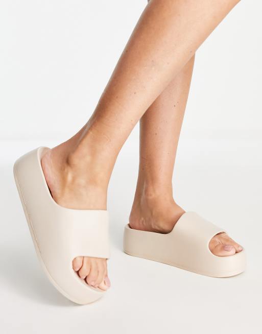 ASOS DESIGN two strap sandals in stone faux suede