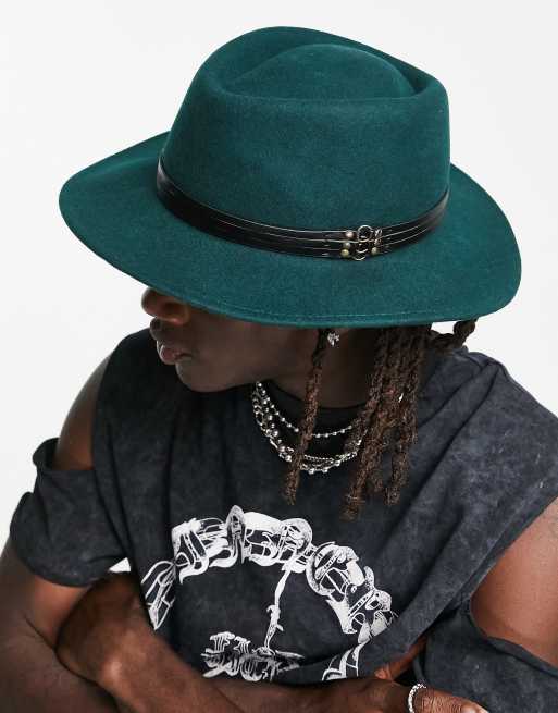 ASOS DESIGN - Fedora ajustable en laine avec bande - Vert foncé