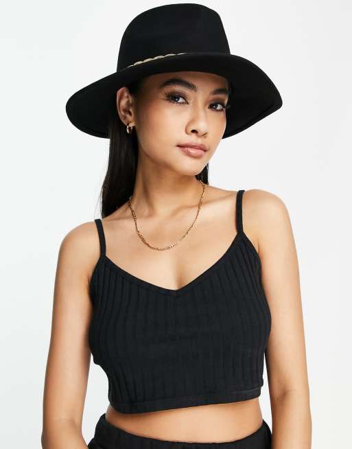 ASOS DESIGN - Fedora en feutre avec bande chaîne et tour de tête ajustable - Noir, 2 de 4