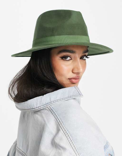 ASOS DESIGN - Fedora in lana verde con regolatore di taglia