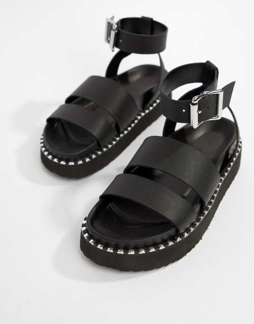 black chunky flat sandals