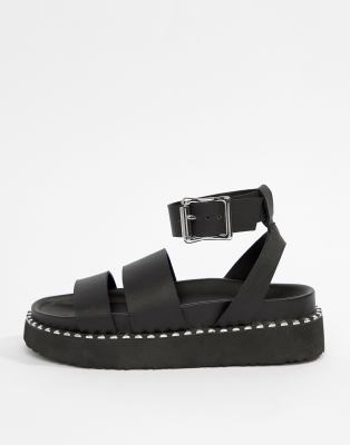 black flat chunky sandals