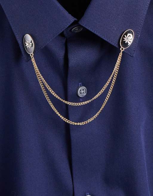 ASOS DESIGN - Feestelijke kraagpunten met zwart emaille en zonnetje in goudkleur