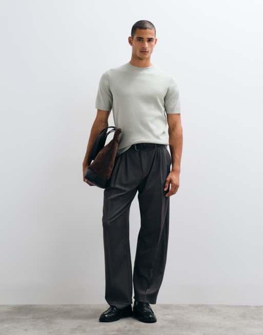 ASOS DESIGN – Fein geripptes Basic- aus Strick in Salbeigrün mit Rundhalsausschnitt, 2 von 5
