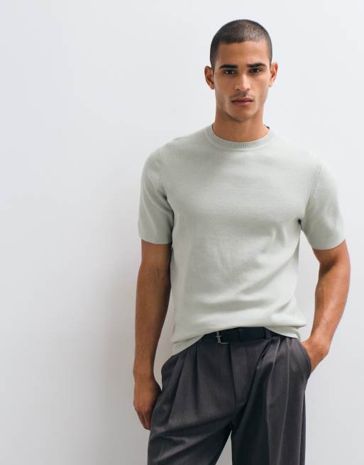 ASOS DESIGN – Fein geripptes Basic- aus Strick in Salbeigrün mit Rundhalsausschnitt, 4 von 5