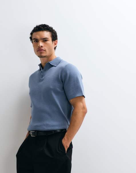 ASOS DESIGN – Fein geripptes Basic-Polohemd in Blau - view 1