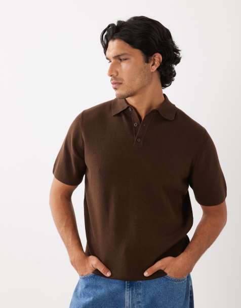 ASOS DESIGN – Fein geripptes Basic-Polohemd in Braun - view 1
