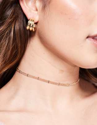 ASOS DESIGN - Feine Choker-Halskette in Goldoptik mit Stabdetail-Goldfarben