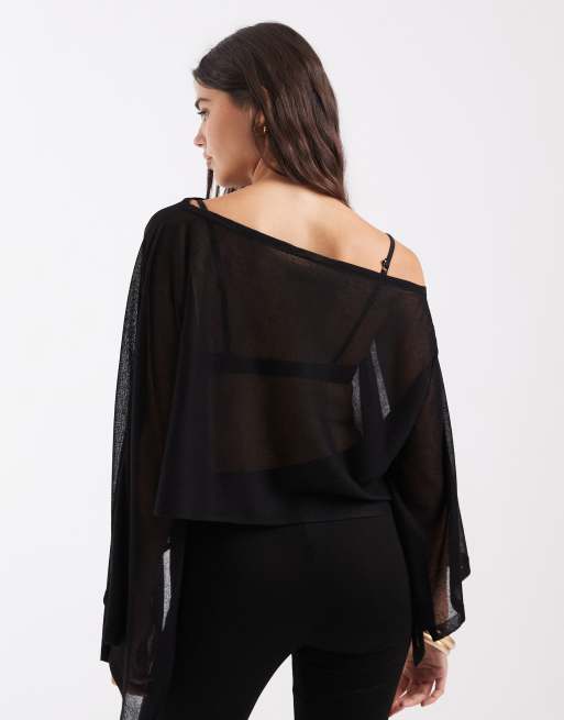 ASOS DESIGN feiner Strick-Poncho in Schwarz, 4 von 4
