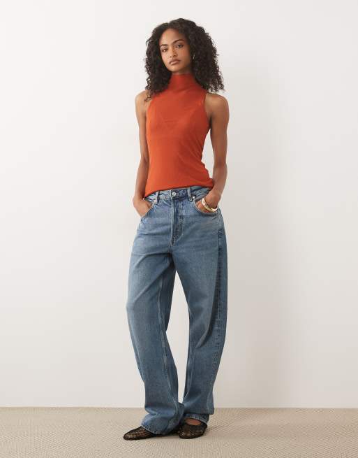 ASOS DESIGN feines Ripp-Top mit hohem Kragen und Ärmellos in Rost, 3 von 4