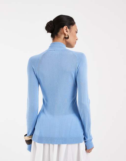 ASOS DESIGN Feinstrick-Cardigan mit transparentem Stehkragen in Aqua, 4 von 4