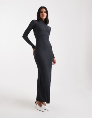 ASOS DESIGN - Feinstrick-Maxikleid in Anthrazit mit geripptem Detail-Grau