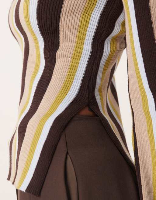 ASOS DESIGN – Feinstrick-Oberteil in Olivgrün gestreift mit ausgestellten Ärmeln, 2 von 4