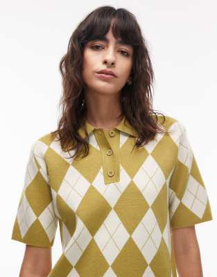ASOS DESIGN - Feinstrick-Poloshirt in Olivgrün-Bunt