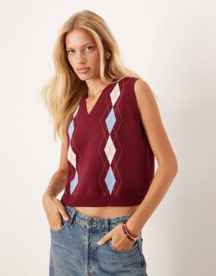 ASOS DESIGN - Feinstrick-Pullunder mit Argylemuster und Knopfleiste-Bunt