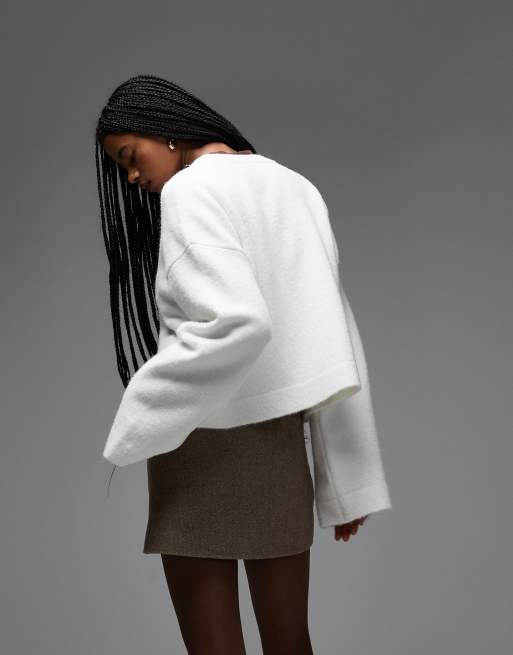 ASOS DESIGN – Feinstrickpullover in Ecru mit Wollanteil und weiten Ärmeln, 4 von 4