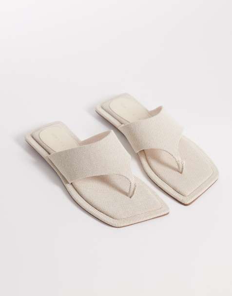 ASOS DESIGN – Feline – Sandalen aus naturfarbenem Leinen mit eckiger Zehenpartie - view 1