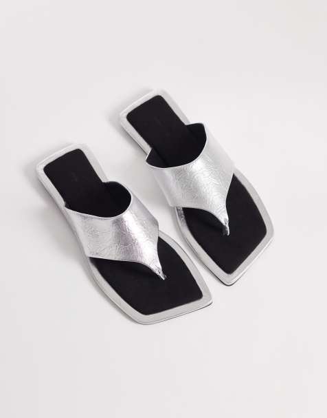 ASOS DESIGN Feline square toe sandal in silver - view 1