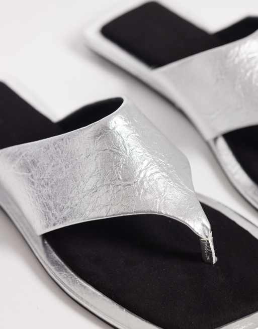 ASOS DESIGN Feline square toe sandals in silver, 2 of 4