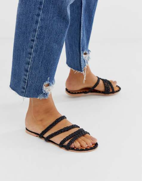ASOS DESIGN – Felix – Hochwertige flache Bastsandalen in Schwarz