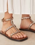 [ASOS DESIGN] ASOS DESIGN Felix metal coin flat sandals in mushroom suede-Brown 41 STONE
