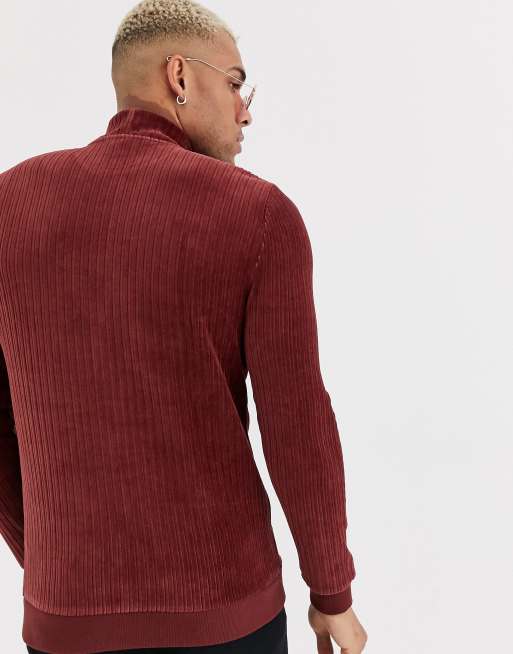 ASOS DESIGN - Felpa a coste con collo alto marrone rossastro, 2 di 4