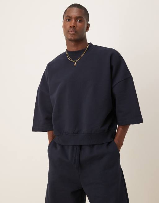 ASOS DESIGN - Felpa a maniche corte super oversize pesante blu navy in coordinato
