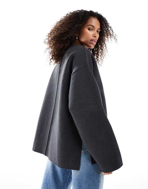 ASOS DESIGN Felpa a maniche lunghe ampia antracite con spacchi sulle maniche ASOS