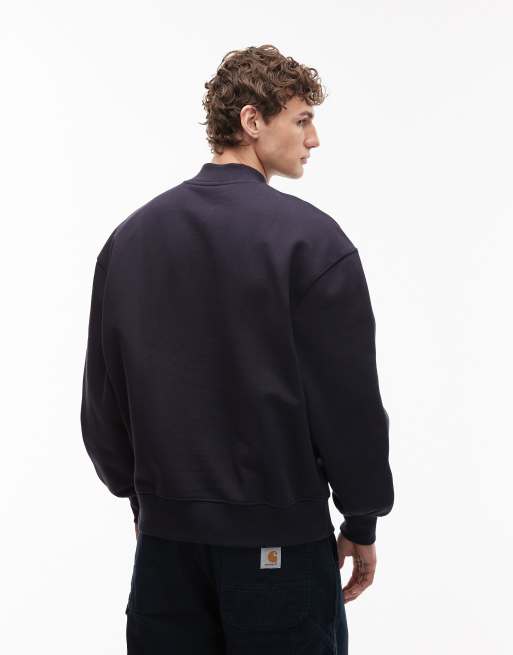 ASOS DESIGN - Felpa accollata blu navy oversize pesante 400 g/m² con stemma cucito, 3 di 5