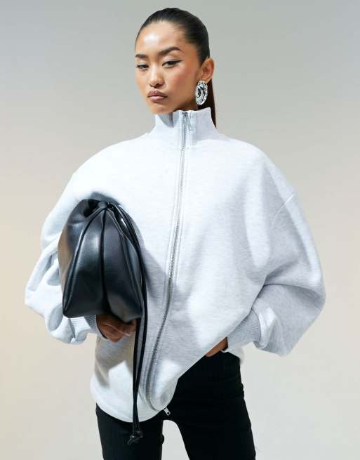 ASOS DESIGN - Felpa accollata grigio ghiaccio mélange con zip