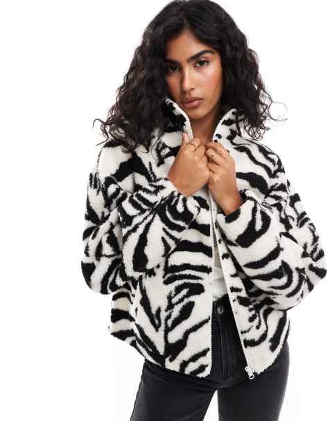 ASOS DESIGN - Felpa accollata in pile borg zebrato con zip - view 1