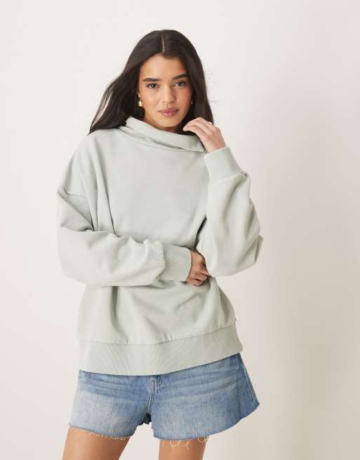 ASOS DESIGN - Felpa accollata pesante verde slavato