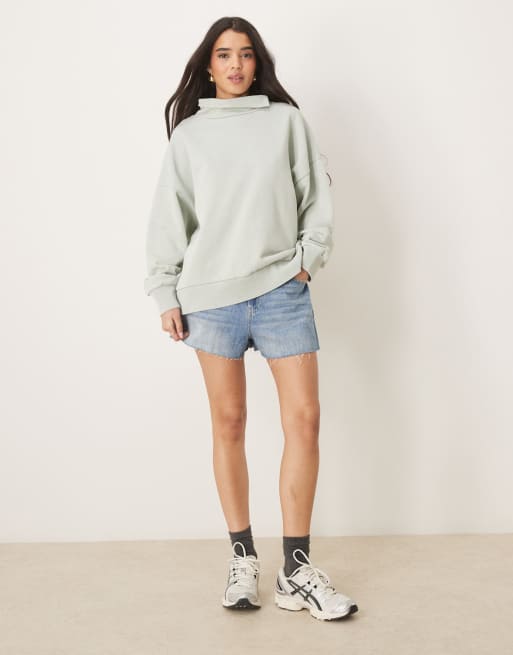 ASOS DESIGN - Felpa accollata pesante verde slavato, 2 di 4