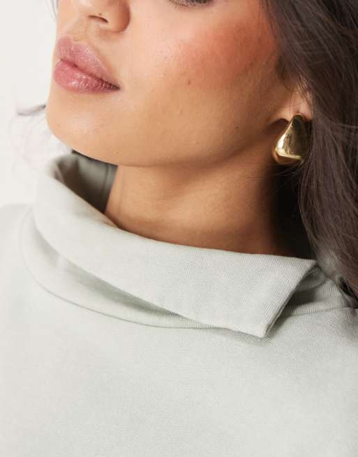 ASOS DESIGN - Felpa accollata pesante verde slavato, 3 di 4