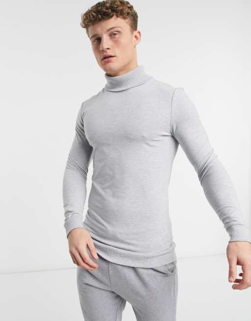 ASOS DESIGN - Felpa aderente con collo alto in grigio mélange