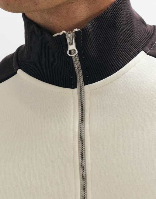ASOS DESIGN felpa ampia squadrata con zip e maniche raglan a contrasto marrone, 4 di 5