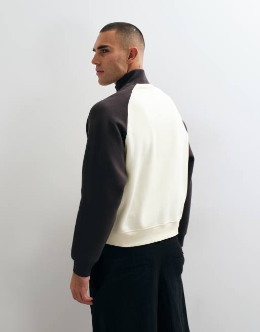 ASOS DESIGN felpa ampia squadrata con zip e maniche raglan a contrasto marrone, 5 di 5